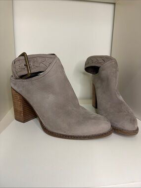 Taupe Suede Block Heel Mule Booties 8